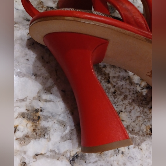 COACH Quincey Signature Logo Ankle Strap Dress Sandals Red Leather NEW - Picture 11 of 14